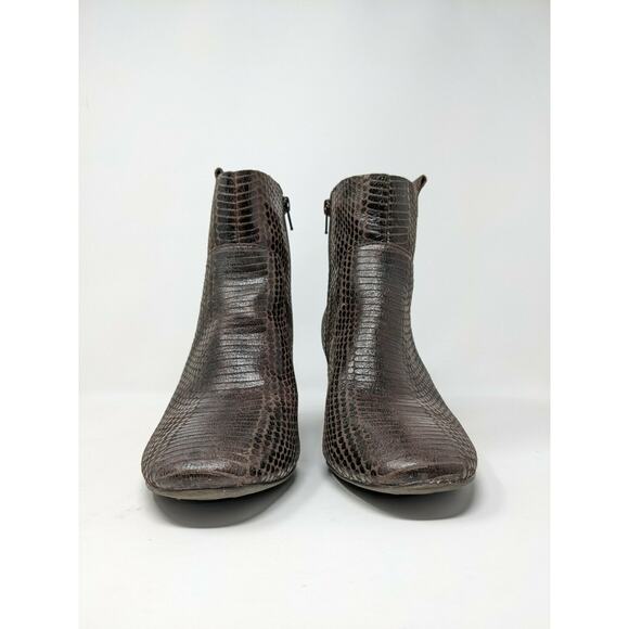 Womens Korks Boots Booties Size 8.5M Scale Pattern Brown Leather Upper - Picture 3 of 12